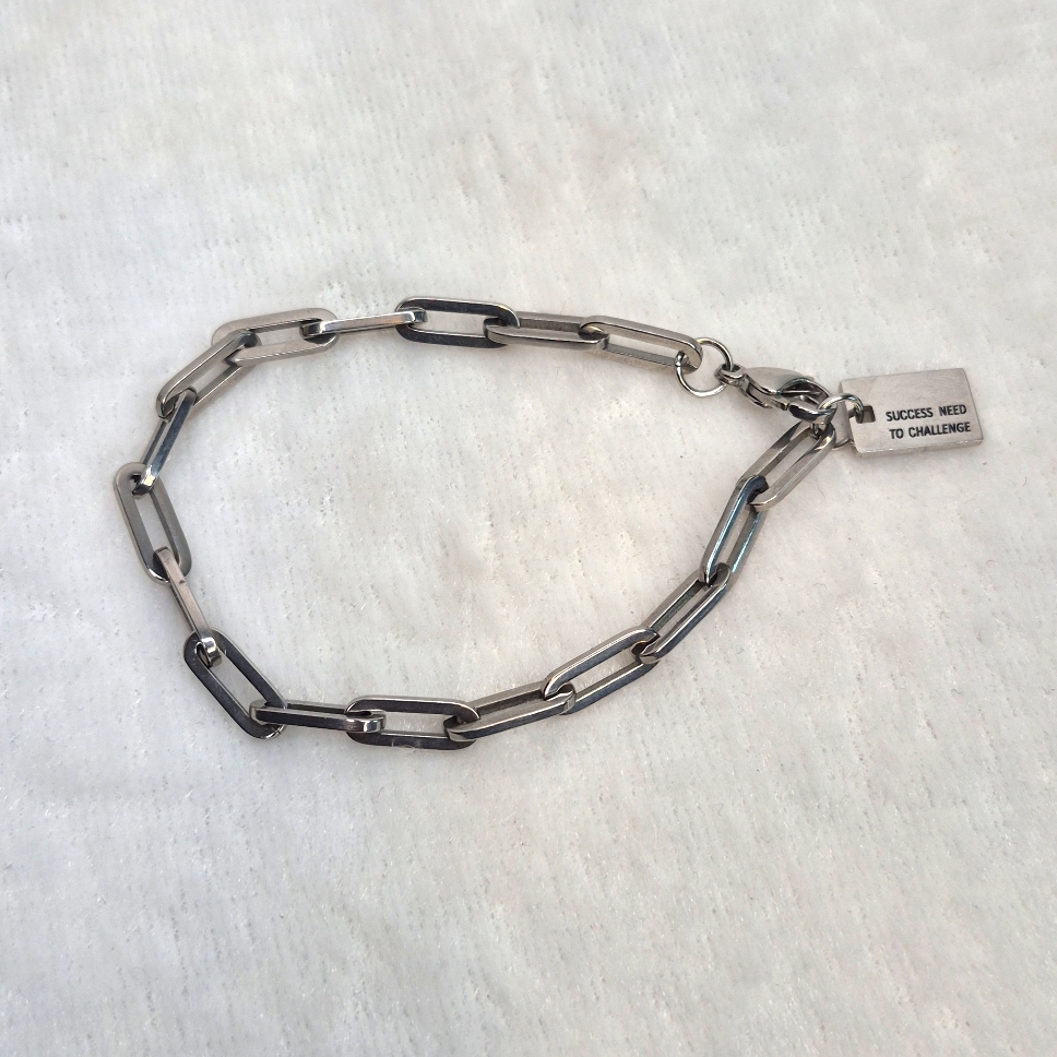 Paper Clip Chain Link Silver Stainless Steel Bracelet
